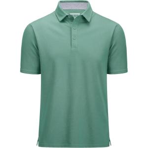 imageMAGCOMSEN Mens Polo Shirts Short Sleeve Cotton Pique 3 Button Classic Fit Casual TShirt Performance Golf ShirtsGrey Green
