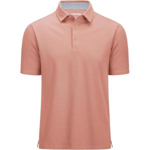imageMAGCOMSEN Mens Polo Shirts Short Sleeve Cotton Pique 3 Button Classic Fit Casual TShirt Performance Golf ShirtsGrey Pink
