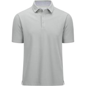 imageMAGCOMSEN Mens Polo Shirts Short Sleeve Cotton Pique 3 Button Classic Fit Casual TShirt Performance Golf ShirtsLight Grey