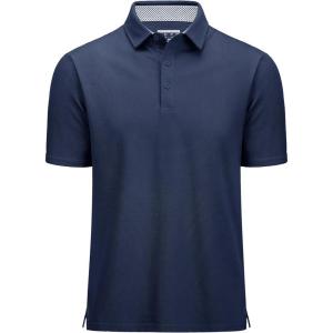 imageMAGCOMSEN Mens Polo Shirts Short Sleeve Cotton Pique 3 Button Classic Fit Casual TShirt Performance Golf ShirtsNavy