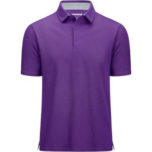 imageMAGCOMSEN Mens Polo Shirts Short Sleeve Cotton Pique 3 Button Classic Fit Casual TShirt Performance Golf ShirtsPurple