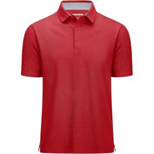 imageMAGCOMSEN Mens Polo Shirts Short Sleeve Cotton Pique 3 Button Classic Fit Casual TShirt Performance Golf ShirtsTomato Red