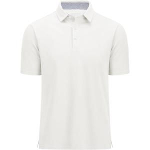 imageMAGCOMSEN Mens Polo Shirts Short Sleeve Cotton Pique 3 Button Classic Fit Casual TShirt Performance Golf ShirtsWhite