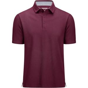 imageMAGCOMSEN Mens Polo Shirts Short Sleeve Cotton Pique 3 Button Classic Fit Casual TShirt Performance Golf ShirtsWine Red