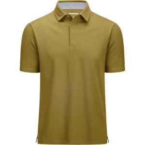 imageMAGCOMSEN Mens Polo Shirts Short Sleeve Cotton Pique 3 Button Classic Fit Casual TShirt Performance Golf ShirtsWolf Brown