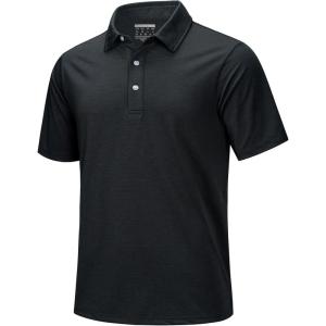 imageMAGCOMSEN Mens ShortSleeve PoloGolf Shirts for Men 3Button Moisture WickingAthletic Outdoor Collared TShirtBlack