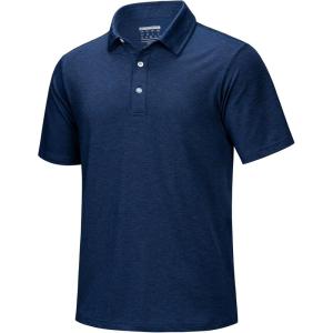 imageMAGCOMSEN Mens ShortSleeve PoloGolf Shirts for Men 3Button Moisture WickingAthletic Outdoor Collared TShirtDark Blue