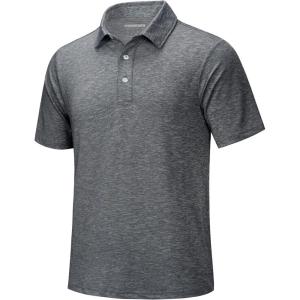 imageMAGCOMSEN Mens ShortSleeve PoloGolf Shirts for Men 3Button Moisture WickingAthletic Outdoor Collared TShirtDark Grey