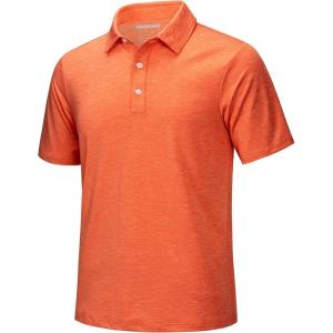 imageMAGCOMSEN Mens ShortSleeve PoloGolf Shirts for Men 3Button Moisture WickingAthletic Outdoor Collared TShirtOrange