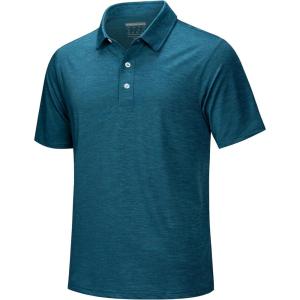 imageMAGCOMSEN Mens ShortSleeve PoloGolf Shirts for Men 3Button Moisture WickingAthletic Outdoor Collared TShirtPeacock Blue