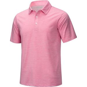 imageMAGCOMSEN Mens ShortSleeve PoloGolf Shirts for Men 3Button Moisture WickingAthletic Outdoor Collared TShirtPink