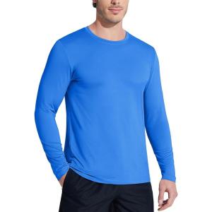 imageMAGCOMSEN Mens UPF 50 Shirts Long Sleeve UV Protection Quick Dry TShirt Rash Guard for Fishing Running BeachAzure
