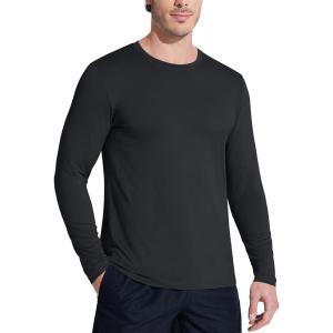 imageMAGCOMSEN Mens UPF 50 Shirts Long Sleeve UV Protection Quick Dry TShirt Rash Guard for Fishing Running BeachBlack