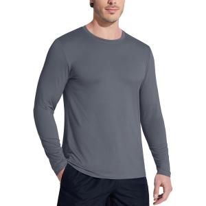 imageMAGCOMSEN Mens UPF 50 Shirts Long Sleeve UV Protection Quick Dry TShirt Rash Guard for Fishing Running BeachDark Grey