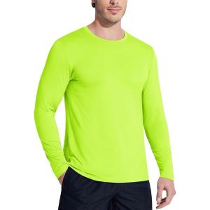 imageMAGCOMSEN Mens UPF 50 Shirts Long Sleeve UV Protection Quick Dry TShirt Rash Guard for Fishing Running BeachFluorescent Green