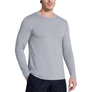 imageMAGCOMSEN Mens UPF 50 Shirts Long Sleeve UV Protection Quick Dry TShirt Rash Guard for Fishing Running BeachLight Grey
