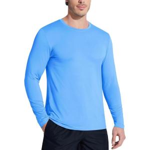 imageMAGCOMSEN Mens UPF 50 Shirts Long Sleeve UV Protection Quick Dry TShirt Rash Guard for Fishing Running BeachWater Blue
