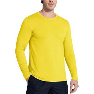 imageMAGCOMSEN Mens UPF 50 Shirts Long Sleeve UV Protection Quick Dry TShirt Rash Guard for Fishing Running BeachYellow