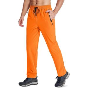 imageMAGCOMSEN Mens Hiking Pants Quick Dry Lightweight Water Resistant Outdoor Pants with 3 Zipper PocketsFl Orange