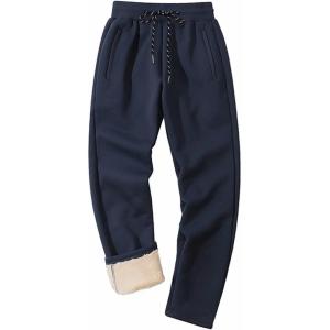 imageMAGCOMSEN Mens Winter Fleece Pants Sherpa Lined Sweatpants Thicken Warm Athletic Pants Sports Jogger PantsNavy