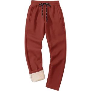imageMAGCOMSEN Mens Winter Fleece Pants Sherpa Lined Sweatpants Thicken Warm Athletic Pants Sports Jogger PantsOrange Red