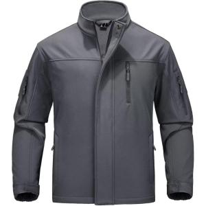 imageMAGCOMSEN Mens Tactical Jacket Water Resistant 6 Pockets Softshell Fleece Lining Hiking Winter Jacket Windbreaker OutwearDark Grey
