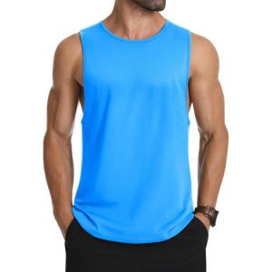 imageMAGCOMSEN Mens Tank Top Cotton Sleeveless Muscle Cut Off T Shirts Gym Workout Tank Tops Summer Beach TanksAzure Blue