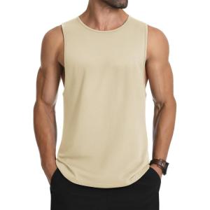 imageMAGCOMSEN Mens Tank Top Cotton Sleeveless Muscle Cut Off T Shirts Gym Workout Tank Tops Summer Beach TanksLight Apricot