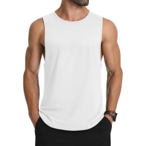 imageMAGCOMSEN Mens Tank Top Cotton Sleeveless Muscle Cut Off T Shirts Gym Workout Tank Tops Summer Beach TanksWhite