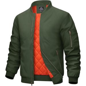 imageMAGCOMSEN Mens Bomber Jacket Warm Zip Up Spring Coat Lightweight Casual Windbreaker Pilot Jacket with PocketsArmy Green