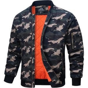 imageMAGCOMSEN Mens Bomber Jacket Warm Zip Up Spring Coat Lightweight Casual Windbreaker Pilot Jacket with PocketsCamouflage Green