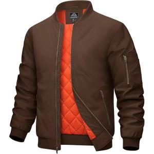 imageMAGCOMSEN Mens Bomber Jacket Warm Zip Up Spring Coat Lightweight Casual Windbreaker Pilot Jacket with PocketsCoffee