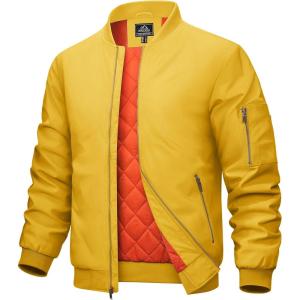imageMAGCOMSEN Mens Bomber Jacket Warm Zip Up Spring Coat Lightweight Casual Windbreaker Pilot Jacket with PocketsGinger