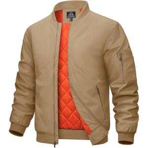 imageMAGCOMSEN Mens Bomber Jacket Warm Zip Up Spring Coat Lightweight Casual Windbreaker Pilot Jacket with PocketsKhaki
