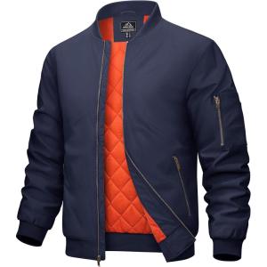 imageMAGCOMSEN Mens Bomber Jacket Warm Zip Up Spring Coat Lightweight Casual Windbreaker Pilot Jacket with PocketsNavy