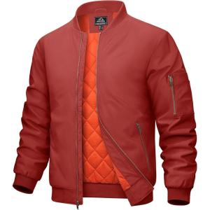 imageMAGCOMSEN Mens Bomber Jacket Warm Zip Up Spring Coat Lightweight Casual Windbreaker Pilot Jacket with PocketsOrange Red