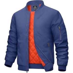 imageMAGCOMSEN Mens Bomber Jacket Warm Zip Up Spring Coat Lightweight Casual Windbreaker Pilot Jacket with PocketsRoyal Blue