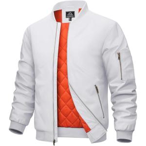 imageMAGCOMSEN Mens Bomber Jacket Warm Zip Up Spring Coat Lightweight Casual Windbreaker Pilot Jacket with PocketsWhite