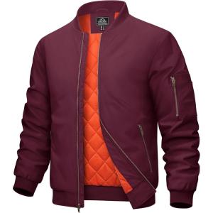 imageMAGCOMSEN Mens Bomber Jacket Warm Zip Up Spring Coat Lightweight Casual Windbreaker Pilot Jacket with PocketsWine Red