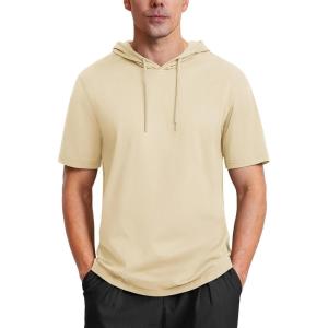 imageMAGCOMSEN Mens Short Sleeve Hoodie Cotton Hooded T Shirts Lightweight Sweatshirt Hoodies PulloverApricot