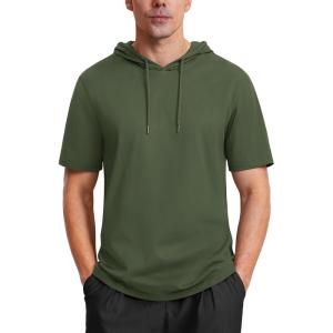 imageMAGCOMSEN Mens Short Sleeve Hoodie Cotton Hooded T Shirts Lightweight Sweatshirt Hoodies PulloverArmy Green