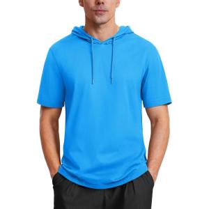 imageMAGCOMSEN Mens Short Sleeve Hoodie Cotton Hooded T Shirts Lightweight Sweatshirt Hoodies PulloverAzure