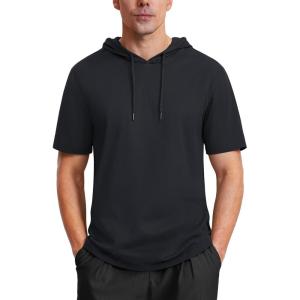 imageMAGCOMSEN Mens Short Sleeve Hoodie Cotton Hooded T Shirts Lightweight Sweatshirt Hoodies PulloverBlack