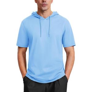 imageMAGCOMSEN Mens Short Sleeve Hoodie Cotton Hooded T Shirts Lightweight Sweatshirt Hoodies PulloverBlue