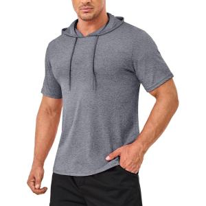 imageMAGCOMSEN Mens Short Sleeve Hoodie Cotton Hooded T Shirts Lightweight Sweatshirt Hoodies PulloverDark Gray