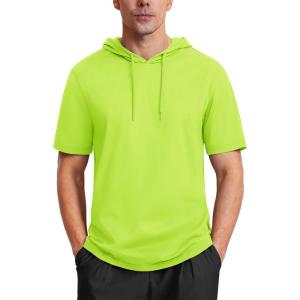 imageMAGCOMSEN Mens Short Sleeve Hoodie Cotton Hooded T Shirts Lightweight Sweatshirt Hoodies PulloverFluorescent Green