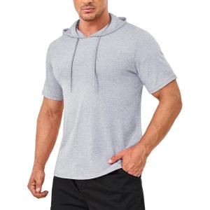 imageMAGCOMSEN Mens Short Sleeve Hoodie Cotton Hooded T Shirts Lightweight Sweatshirt Hoodies PulloverGray