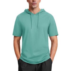 imageMAGCOMSEN Mens Short Sleeve Hoodie Cotton Hooded T Shirts Lightweight Sweatshirt Hoodies PulloverGrey Green
