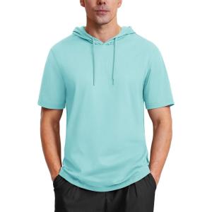 imageMAGCOMSEN Mens Short Sleeve Hoodie Cotton Hooded T Shirts Lightweight Sweatshirt Hoodies PulloverLight Blue