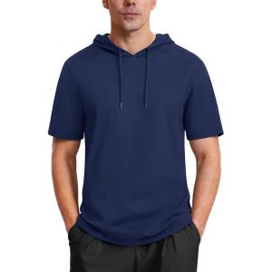 imageMAGCOMSEN Mens Short Sleeve Hoodie Cotton Hooded T Shirts Lightweight Sweatshirt Hoodies PulloverNavy